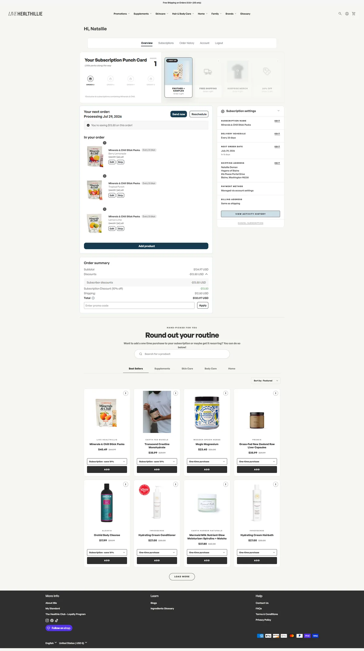 Live Healthillie Recharge customer portal