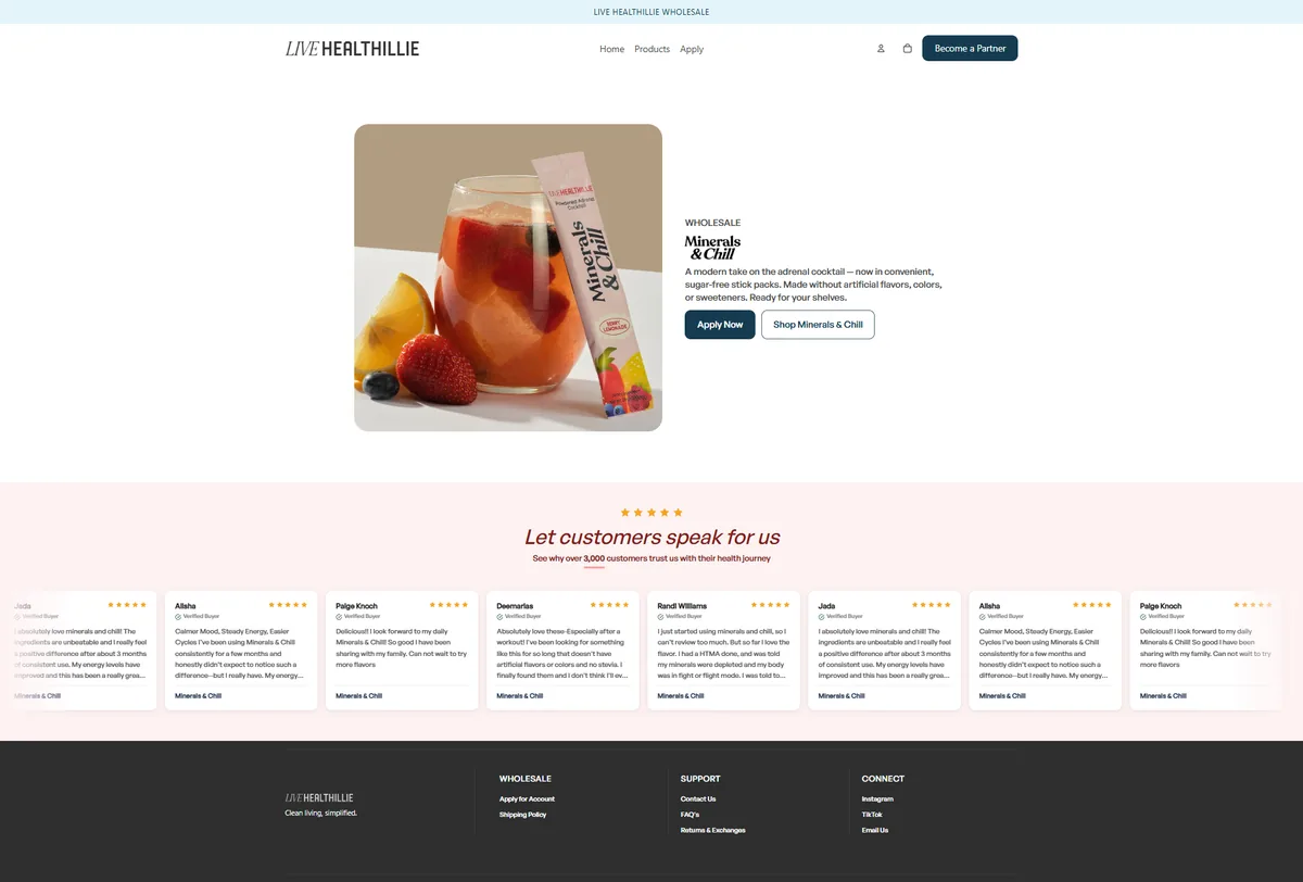 Live Healthillie wholesale storefront home